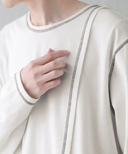 osharewalker（オシャレウォーカー）の「【廃盤】『配色ステッチアシメロンT』（Tシャツ/カットソー・メンズ・オフホワイト/ブラック・FREE）」の17枚目の写真