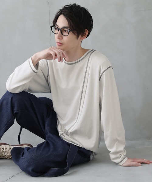 osharewalker（オシャレウォーカー）の「【廃盤】『配色ステッチアシメロンT』（Tシャツ/カットソー・メンズ・オフホワイト/ブラック・FREE）」の20枚目の写真