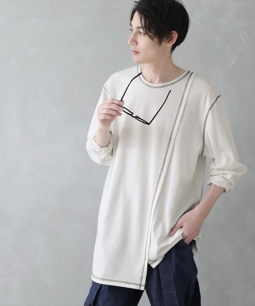 osharewalker（オシャレウォーカー）の「【廃盤】『配色ステッチアシメロンT』（Tシャツ/カットソー・メンズ・オフホワイト/ブラック・FREE）」の21枚目の写真