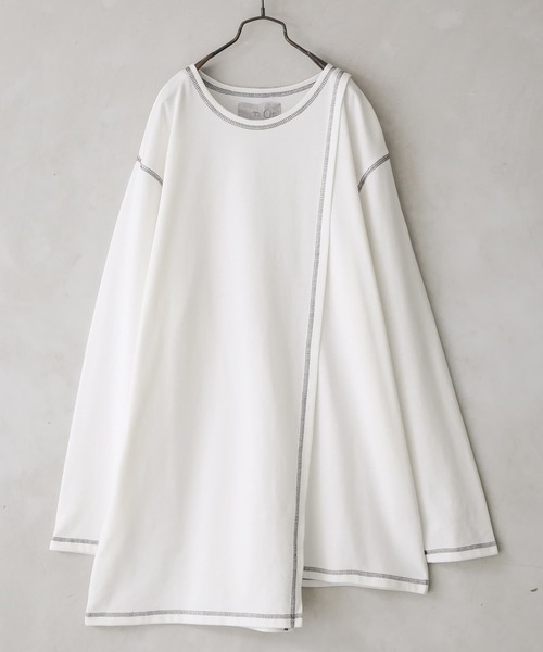 osharewalker（オシャレウォーカー）の「【廃盤】『配色ステッチアシメロンT』（Tシャツ/カットソー・メンズ・オフホワイト/ブラック・FREE）」の6枚目の写真