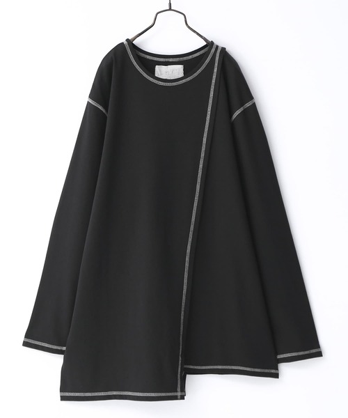 osharewalker（オシャレウォーカー）の「【廃盤】『配色ステッチアシメロンT』（Tシャツ/カットソー・メンズ・オフホワイト/ブラック・FREE）」の7枚目の写真