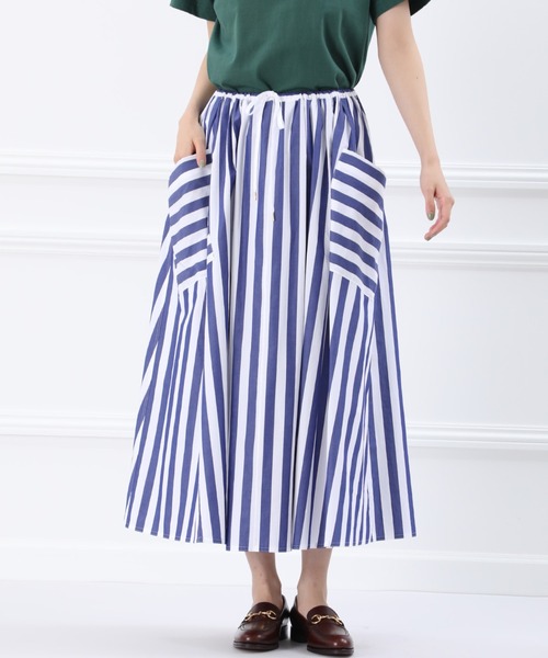 Maison de Beige(メゾンドベージュ)の「《Maison de Beige》ストライプドロストスカート(スカート・レディース・ネイビー/ブルー・9号)」の2枚目の写真