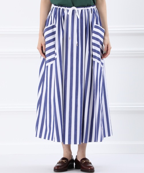 Maison de Beige(メゾンドベージュ)の「《Maison de Beige》ストライプドロストスカート(スカート・レディース・ネイビー/ブルー・9号)」の6枚目の写真