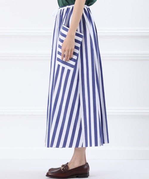 Maison de Beige(メゾンドベージュ)の「《Maison de Beige》ストライプドロストスカート(スカート・レディース・ネイビー/ブルー・9号)」の7枚目の写真