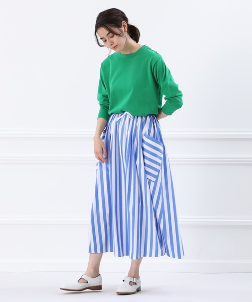 Maison de Beige(メゾンドベージュ)の「《Maison de Beige》ストライプドロストスカート(スカート・レディース・ネイビー/ブルー・9号)」の12枚目の写真