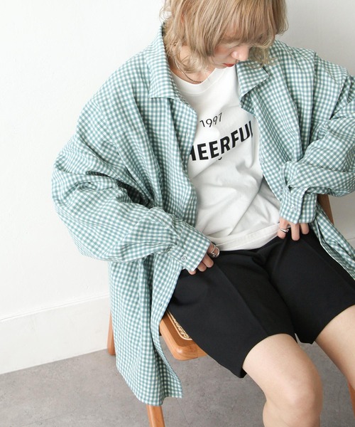 Chillfar(チルファー)の「ギンガムチェックバックタックシャツ(シャツ/ブラウス・レディース・パープル/カーキ/イエロー/ブルー/ライトグリーン・FREE)」の3枚目の写真