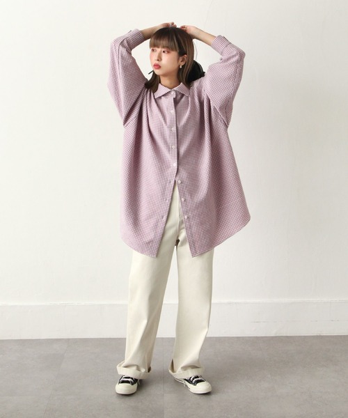 Chillfar(チルファー)の「ギンガムチェックバックタックシャツ(シャツ/ブラウス・レディース・パープル/カーキ/イエロー/ブルー/ライトグリーン・FREE)」の13枚目の写真