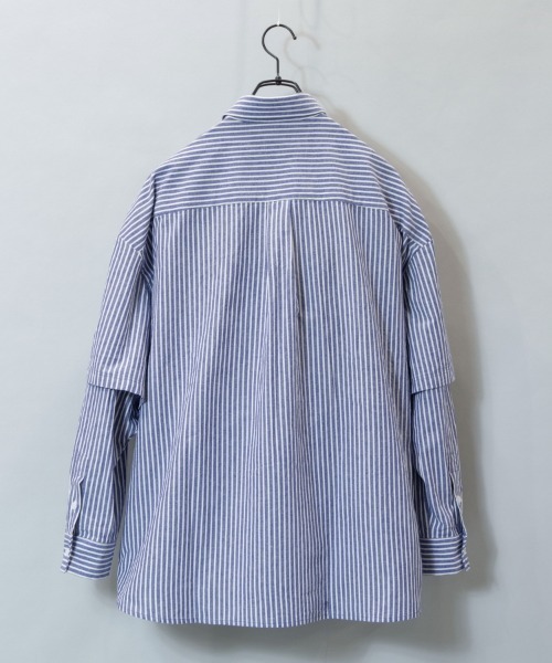ANGLAN（アングラン）の「ANGLAN-Wide Layered Oxford Shirt/アングラン ワイドレイヤードシャツ（シャツ/ブラウス・メンズ・ブルー/ストライプ/ホワイト・FREE）」の11枚目の写真