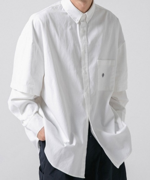 ANGLAN（アングラン）の「ANGLAN-Wide Layered Oxford Shirt/アングラン ワイドレイヤードシャツ（シャツ/ブラウス・メンズ・ブルー/ストライプ/ホワイト・FREE）」の21枚目の写真