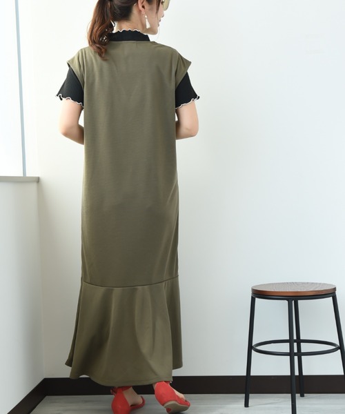 INTERPLANET(インタープラネット)の「【2点セット】テレコリブ配色メローTOPS+Vネックワンピース(ジャンパースカート・レディース・ベージュ/カーキ/ブラック・FREE)」の17枚目の写真