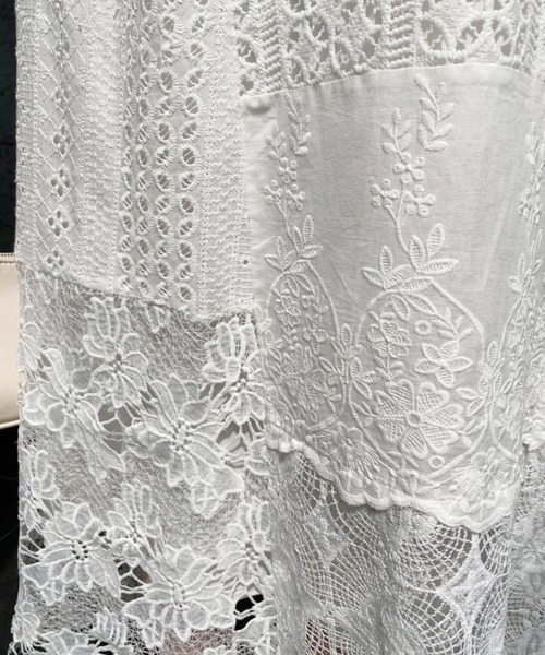 one after another NICE CLAUP（ワンアフターアナザーナイスクラップ）の「パッチワークレーススカート（スカート・レディース・オフホワイト/ブラック・FREE）」の11枚目の写真