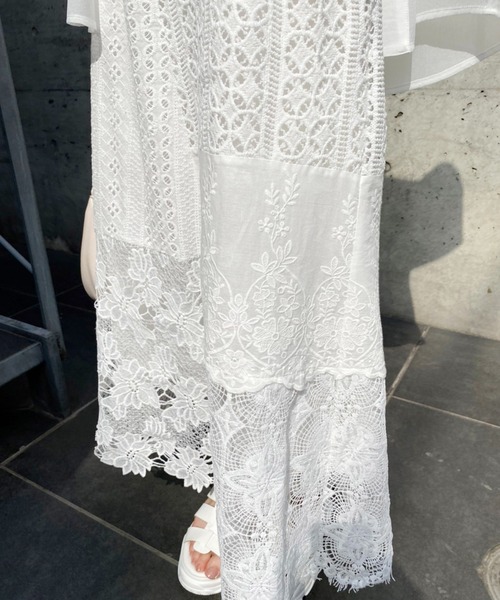 one after another NICE CLAUP（ワンアフターアナザーナイスクラップ）の「パッチワークレーススカート（スカート・レディース・オフホワイト/ブラック・FREE）」の15枚目の写真