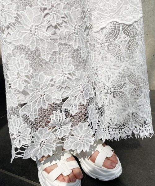 one after another NICE CLAUP（ワンアフターアナザーナイスクラップ）の「パッチワークレーススカート（スカート・レディース・オフホワイト/ブラック・FREE）」の19枚目の写真