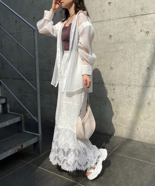 one after another NICE CLAUP（ワンアフターアナザーナイスクラップ）の「パッチワークレーススカート（スカート・レディース・オフホワイト/ブラック・FREE）」の7枚目の写真