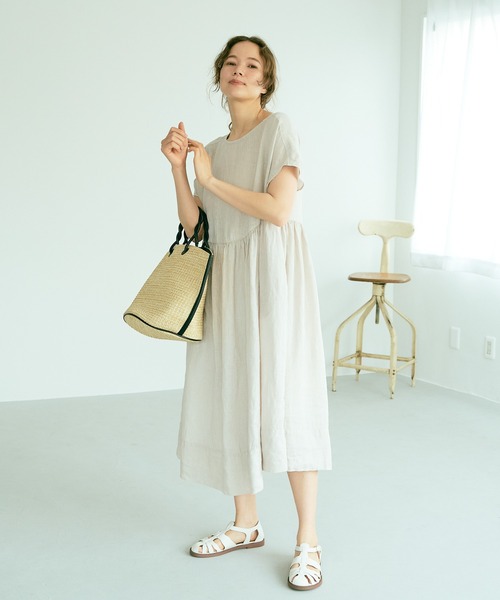 PUAL CE CIN(ピュアルセシン)の「フレンチリネンワンピース(ワンピース・レディース・オフホワイト/ブラック/ベージュ・FREE)」の8枚目の写真