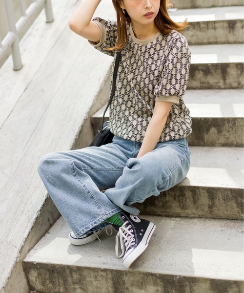SpRay(スプレイ)の「モノグラム ジャガードプチハイ(Tシャツ/カットソー・レディース・ライトベージュ/ブラック/アイボリー・FREE)」の14枚目の写真