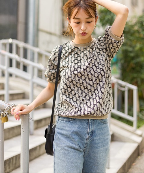 SpRay(スプレイ)の「モノグラム ジャガードプチハイ(Tシャツ/カットソー・レディース・ライトベージュ/ブラック/アイボリー・FREE)」の15枚目の写真