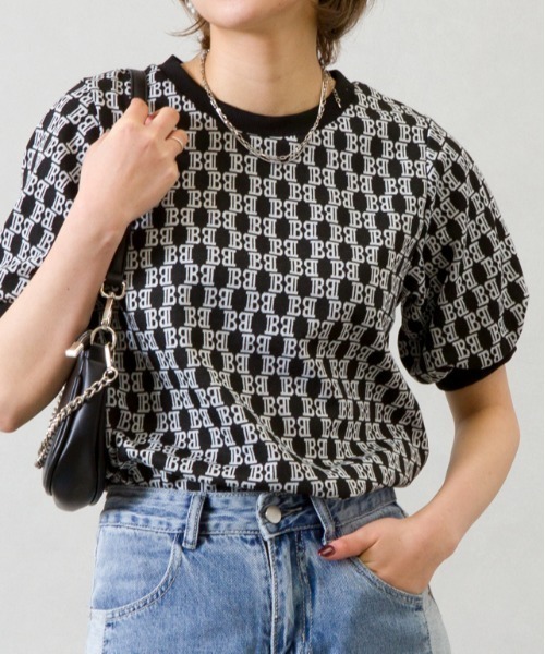 SpRay(スプレイ)の「モノグラム ジャガードプチハイ(Tシャツ/カットソー・レディース・ライトベージュ/ブラック/アイボリー・FREE)」の21枚目の写真