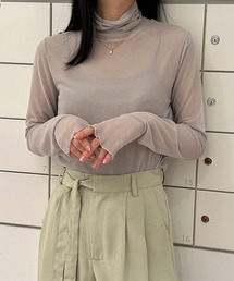 カラーシアーラメハイネックトップス