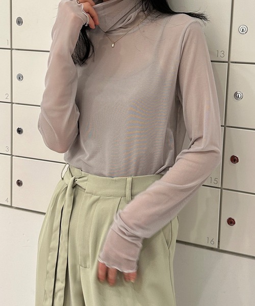 solleim（ソルレム）の「カラーシアーラメハイネックトップス（Tシャツ/カットソー・レディース・ブラック/ピンク/オレンジ/グリーン/アイボリー/ブラウン/グレー/グレー系1/ブラック系1/ホワイト系1/ブルー系1・M）」の18枚目の写真