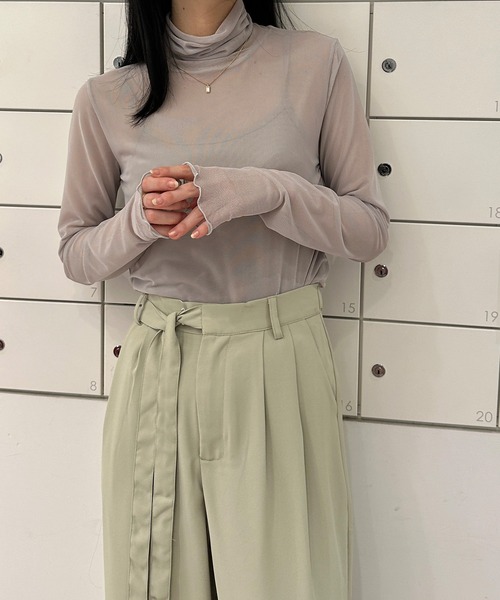 solleim（ソルレム）の「カラーシアーラメハイネックトップス（Tシャツ/カットソー・レディース・ブラック/ピンク/オレンジ/グリーン/アイボリー/ブラウン/グレー/グレー系1/ブラック系1/ホワイト系1/ブルー系1・M）」の21枚目の写真