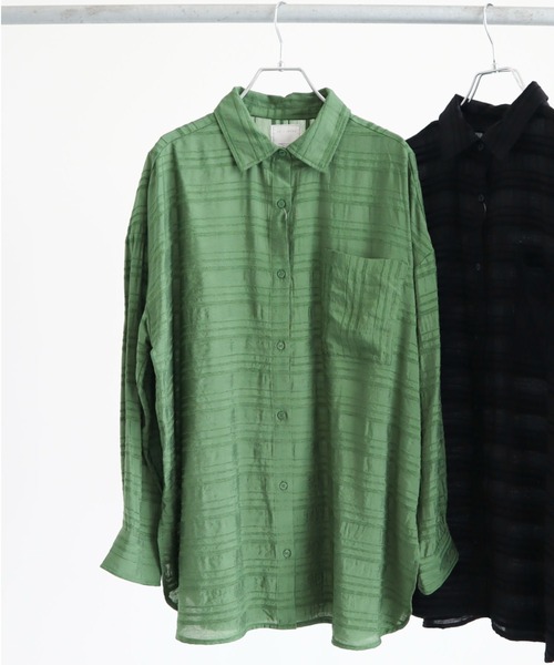 Green　Parks（グリーンパークス）の「シアーオーバーシャツ（シャツ/ブラウス・レディース・ブラック/カーキ/ホワイト系その他2・FREE）」の3枚目の写真