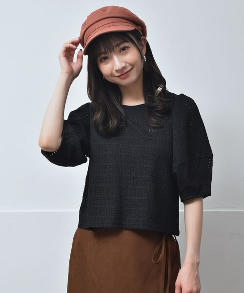 RETRO GIRL（レトロガール）の「袖パフデザインTee（Tシャツ/カットソー・レディース・ホワイト/ブラック/ブラウン/グリーン・FREE）」の22枚目の写真