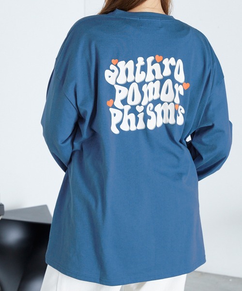 BASQUE magenta（バスクマゼンタ）の「カレッジ/サークルロゴデザイン ビッグシルエットロングTシャツ（Tシャツ/カットソー・レディース・ブラック系1/ホワイト系4/ホワイト系2/ネイビー系2/ブラック系2/ホワイト系3/グリーン系1/ホワイト系1/グレー系1/ホワイト系5/ネイビー系3・FREE）」の11枚目の写真