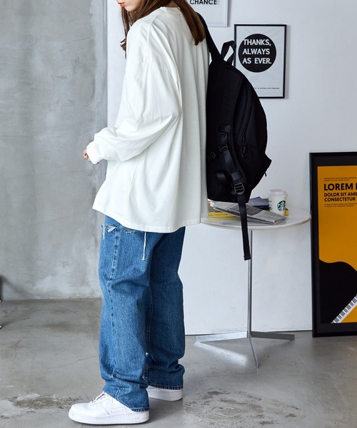 BASQUE magenta（バスクマゼンタ）の「カレッジ/サークルロゴデザイン ビッグシルエットロングTシャツ（Tシャツ/カットソー・レディース・ブラック系1/ホワイト系4/ホワイト系2/ネイビー系2/ブラック系2/ホワイト系3/グリーン系1/ホワイト系1/グレー系1/ホワイト系5/ネイビー系3・FREE）」の18枚目の写真