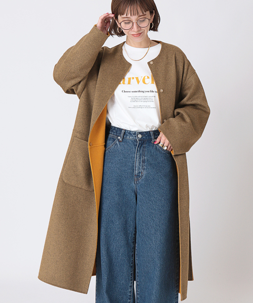 B.C STOCK ロングコート ブラウン・ミント リバーシブル B.C STOCK｜S120ブレンドリバーシブルコート | Rakuten Fashion
