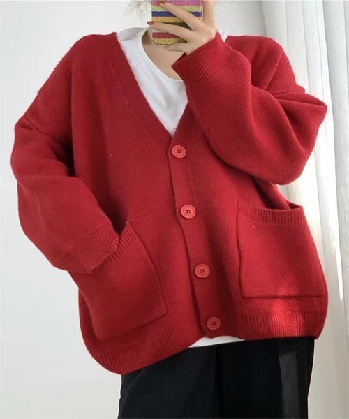 FREE STYLISTS(フリー スタイリスト)の「レディース・長袖Vネックニットカーディガン(カーディガン/ボレロ・レディース・ブラック/ベージュ/パープル/レッド/ピンク/イエロー/ブルー/オフホワイト・FREE)」の17枚目の写真