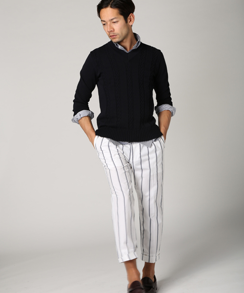 EDIFICE（エディフィス）の「◇ワイドストライプ1タックアンクルパンツ（その他パンツ・メンズ・ホワイト/ネイビー・42/44/46/48）」の15枚目の写真