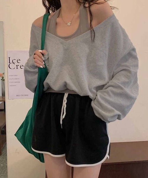 meJane(ミージェーン)の「クロップド丈ルーズシルエットVネックドッキングスウェット【ZOZOTOWN限定】(スウェット・レディース・アッシュブラウン/グレー・FREE)」の9枚目の写真