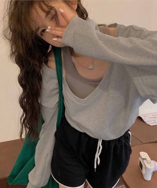 meJane(ミージェーン)の「クロップド丈ルーズシルエットVネックドッキングスウェット【ZOZOTOWN限定】(スウェット・レディース・アッシュブラウン/グレー・FREE)」の6枚目の写真