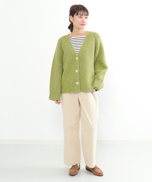 LBC(エルビーシー)の「畦Vネックカラーカディガン(カーディガン/ボレロ・レディース・ライトグレー/グリーン・M)」の3枚目の写真