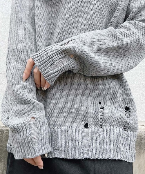 Figments（フィグメンツ）の「ダメージニット（ニット/セーター・レディース・ブラック/グレー・FREE）」の8枚目の写真