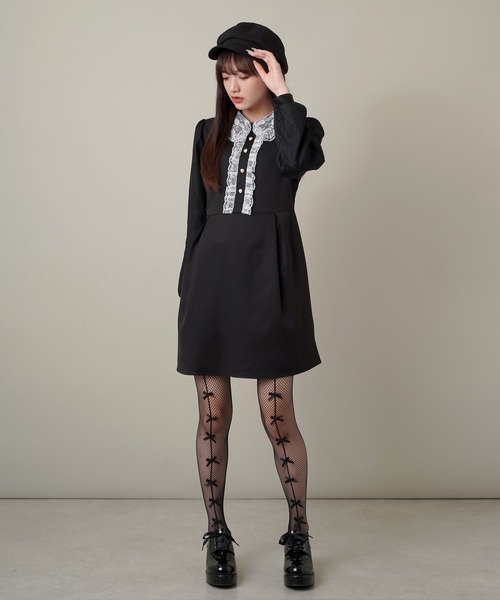 SPINNS（スピンズ）の「リボンラインデザイン網タイツ（タイツ/ストッキング・レディース・ブラック/ホワイト・ONESIZE）」の11枚目の写真