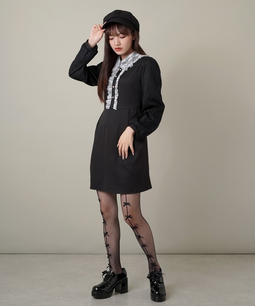 SPINNS（スピンズ）の「リボンラインデザイン網タイツ（タイツ/ストッキング・レディース・ブラック/ホワイト・ONESIZE）」の10枚目の写真