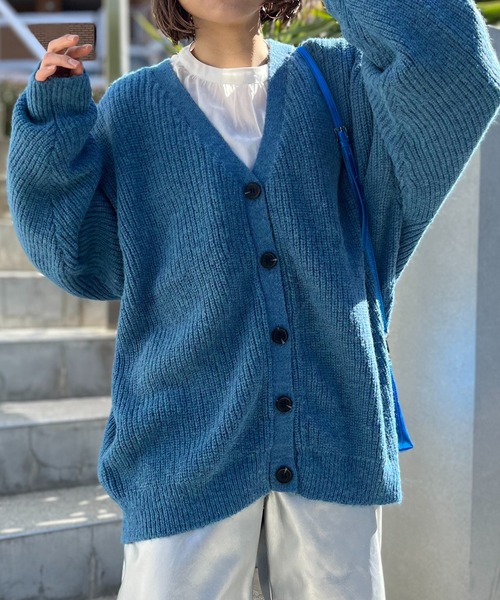 mi via loca（ミヴィアロカ）の「ミックスニットVネックビッグカーディガン（カーディガン/ボレロ・レディース・ブルー/オレンジ/ブラウン・FREE）」の17枚目の写真