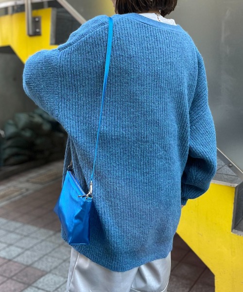 mi via loca（ミヴィアロカ）の「ミックスニットVネックビッグカーディガン（カーディガン/ボレロ・レディース・ブルー/オレンジ/ブラウン・FREE）」の12枚目の写真