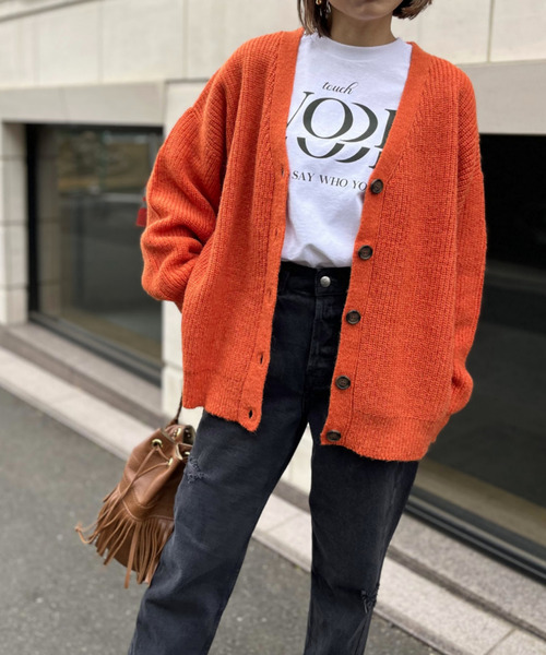 mi via loca（ミヴィアロカ）の「ミックスニットVネックビッグカーディガン（カーディガン/ボレロ・レディース・ブルー/オレンジ/ブラウン・FREE）」の22枚目の写真