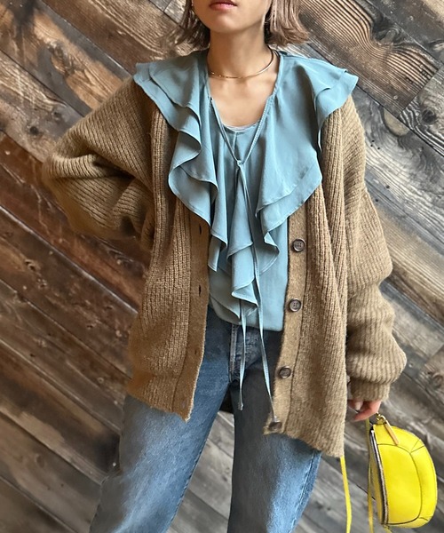 mi via loca（ミヴィアロカ）の「ミックスニットVネックビッグカーディガン（カーディガン/ボレロ・レディース・ブルー/オレンジ/ブラウン・FREE）」の4枚目の写真