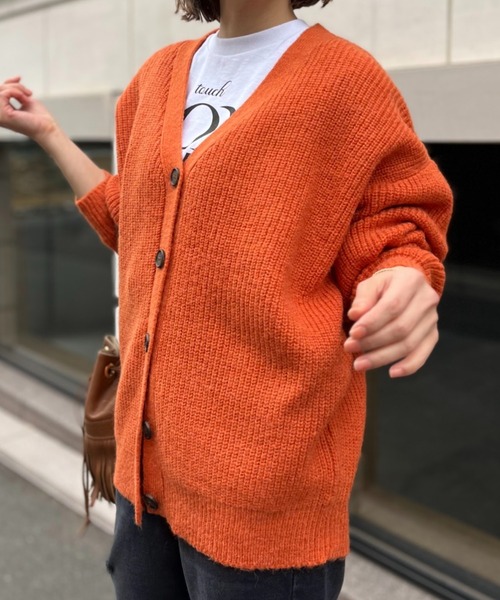 mi via loca（ミヴィアロカ）の「ミックスニットVネックビッグカーディガン（カーディガン/ボレロ・レディース・ブルー/オレンジ/ブラウン・FREE）」の5枚目の写真