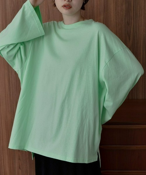 Unitage(ユニテージ)の「刺繍ロゴチュニックT(Tシャツ/カットソー・レディース・ライトグリーン/ピンク・FREE)」の1枚目の写真