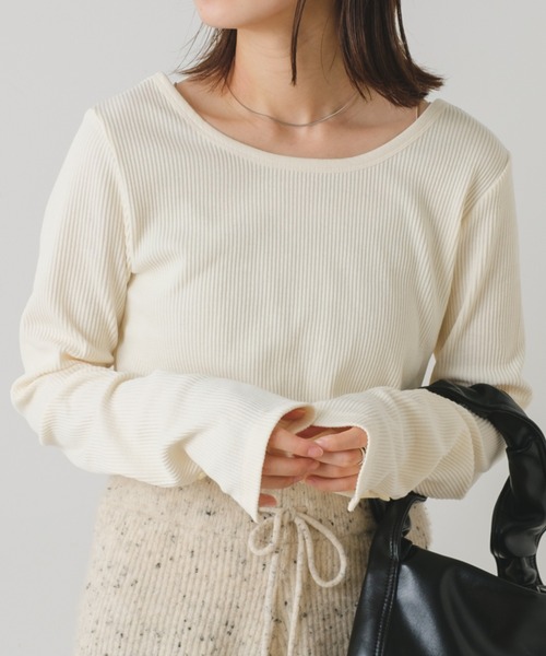 Kastane(カスタネ)の「袖ボタンリブロンTEE(Tシャツ/カットソー・レディース・ブラック/ブラウン/ブルー/アイボリー・FREE)」の1枚目の写真