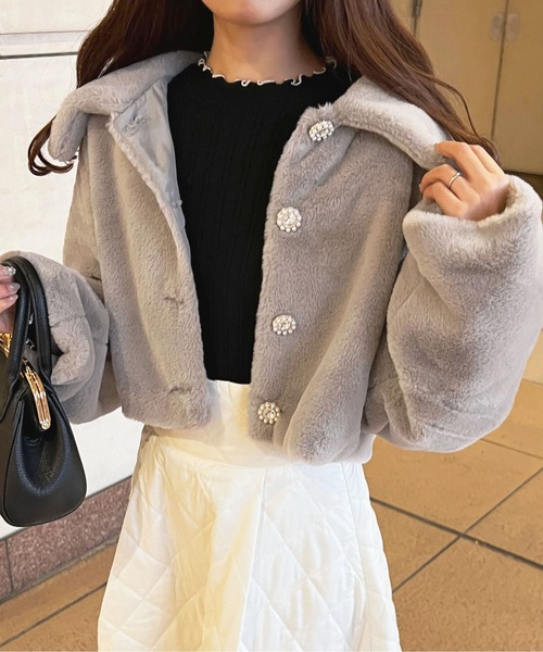 apres jour(アプレジュール)の「フェイクファーショートコート【ZOZOTOWN限定アイテム】(その他アウター・レディース・ライトブルー/ベージュ/グレー/アイボリー/オフホワイト/ブラック/ラベンダー・X-LARGE/フリー)」の18枚目の写真