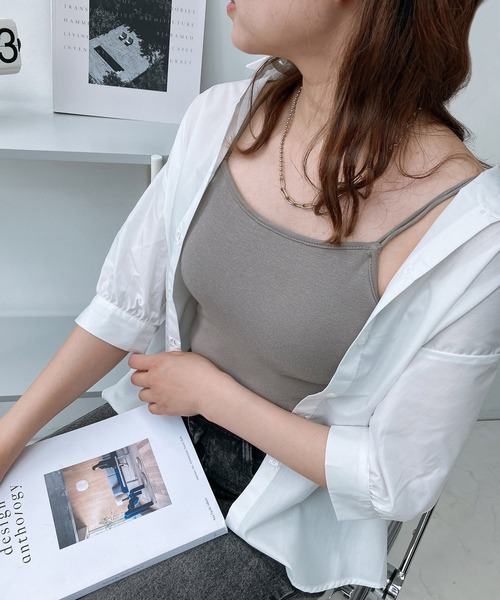 AS KNOW AS plus（アズノゥアズプラス）の「○カップ付きフライスキャミソール（キャミソール・レディース・ライトブラウン/ライトグリーン/キナリ/ブラック/ブルー/テラコッタ/グレイッシュベージュ/チャコールグレー/レッド/ブルー系/イエロー系/イエロー/ベージュ・FREE）」の7枚目の写真