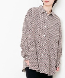 ポリ総柄プリント(A柄) ドロップショルダー LSシャツ レディース メンズ