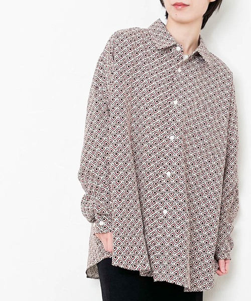 ポリ総柄プリント(A柄) ドロップショルダー LSシャツ（シャツ/ブラウス）｜Ritzy（リッツィー）