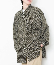 ポリ総柄プリント(A柄) ドロップショルダー LSシャツ レディース メンズ